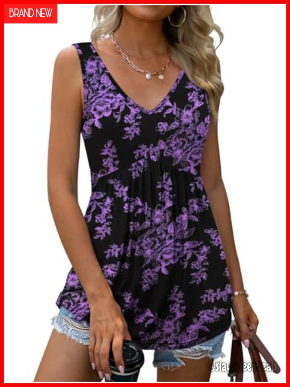 Women's Summer Tank Top V Neck Loose Flowy Sleeveless Blouse